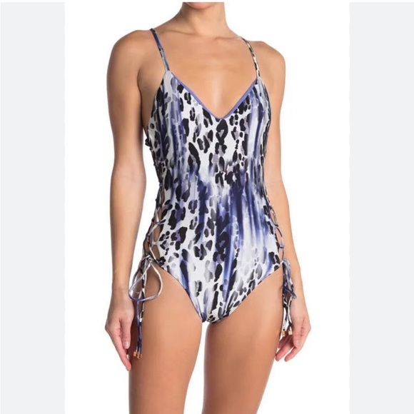 Rachel Roy Blue and Black Leopard Swimsuit Size S - Picture 5 of 9